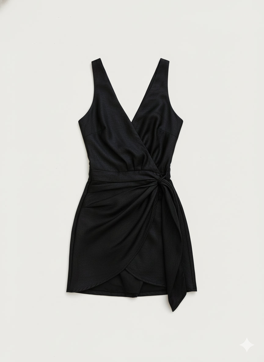 LINEN DRESS KNOT BLACK