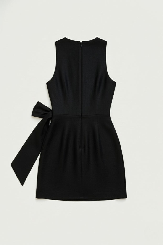 LINEN DRESS KNOT BLACK