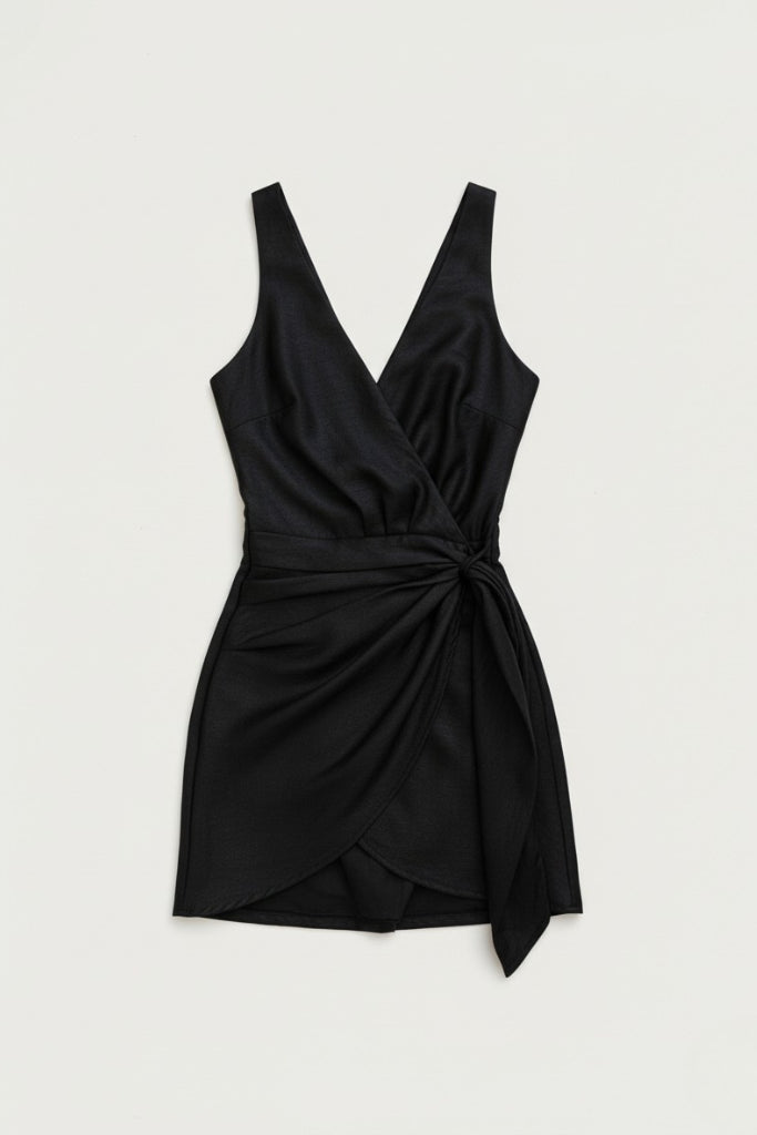 LINEN DRESS KNOT BLACK